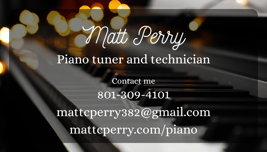 Matt Perry piano tuner and technician business card
